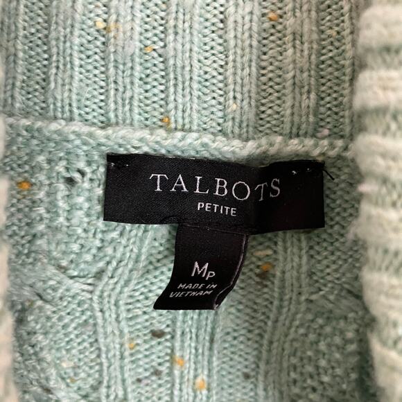 Talbots | Mint Confetti Sweater Cowl Neck Cotton Blend Womens Medium Petite - Picture 3 of 5